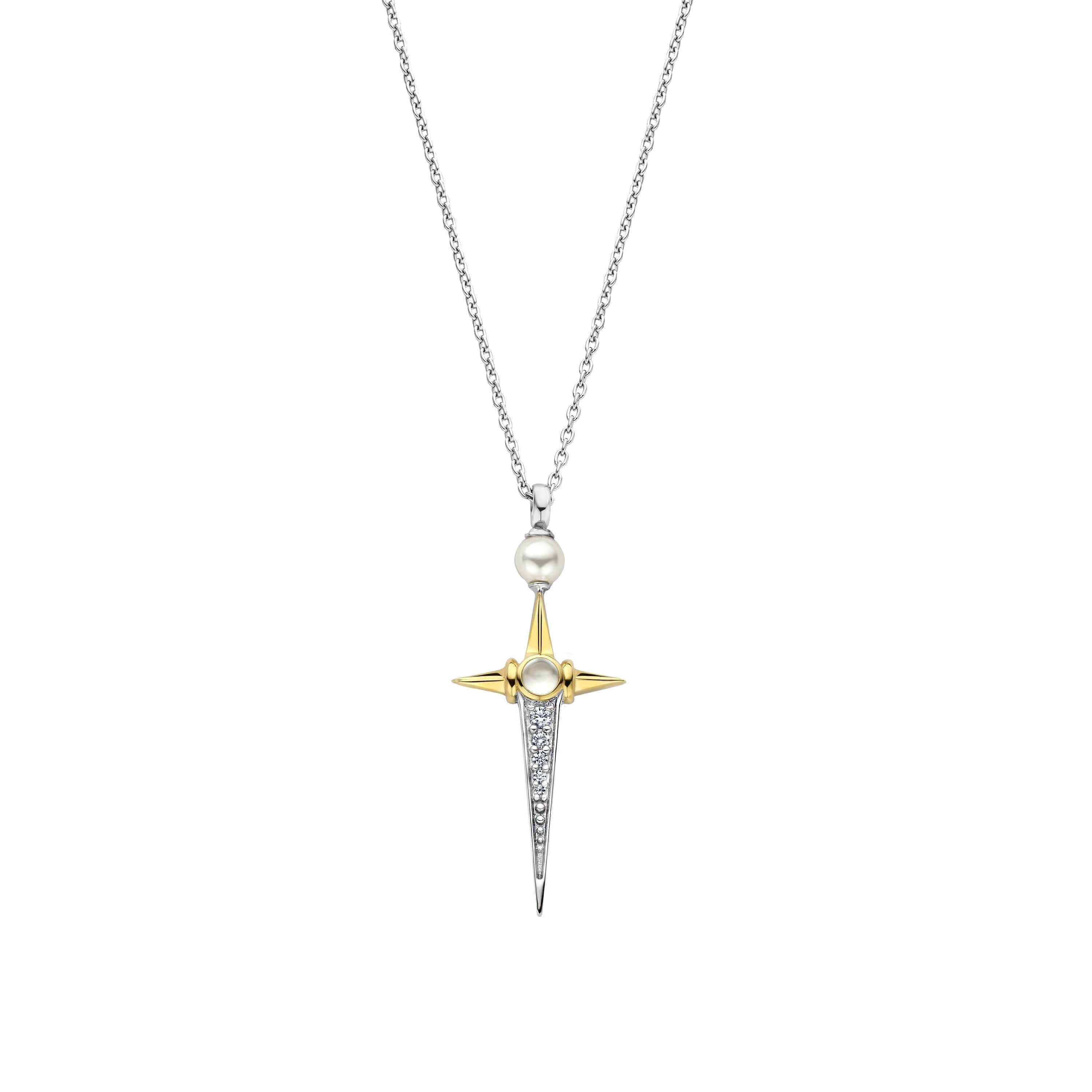 Gold Plated Elongated Star CZ Pendant Chain Necklace