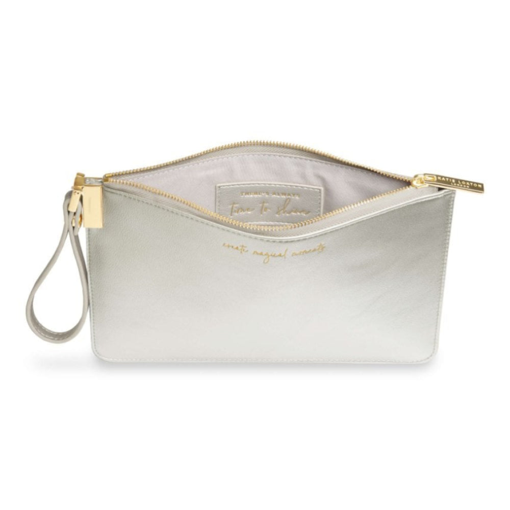 SECRET MESSAGE POUCH - CREATE MAGICAL MOMENTS/THERE'S ALWAYS TIME TO SHINE - Metallic silver - 16x24cm