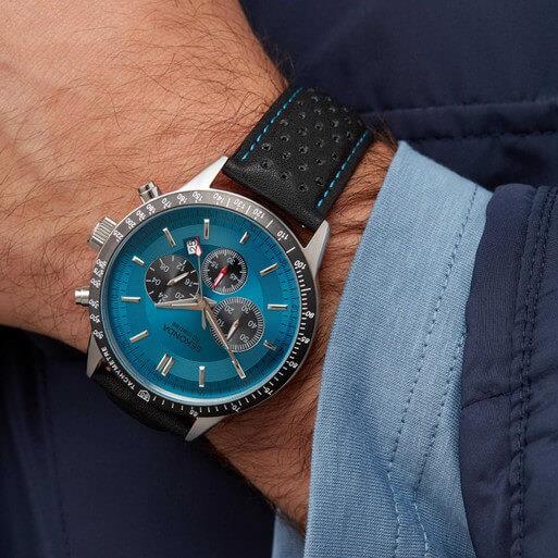 Velocity Chronograph Blue Dial & SS Case With Black Leather Strap Men's Watch