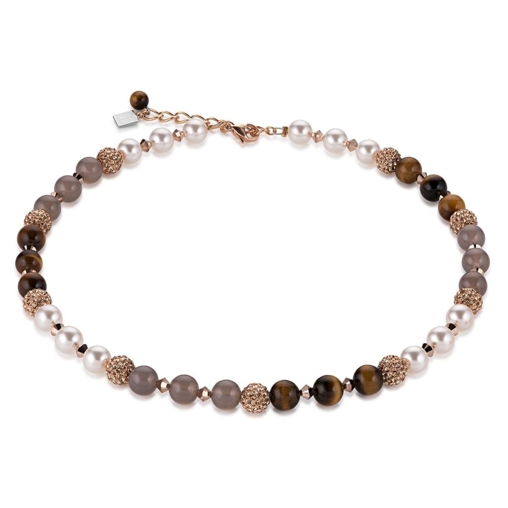 Crystals & Pearls Brown & White Necklace