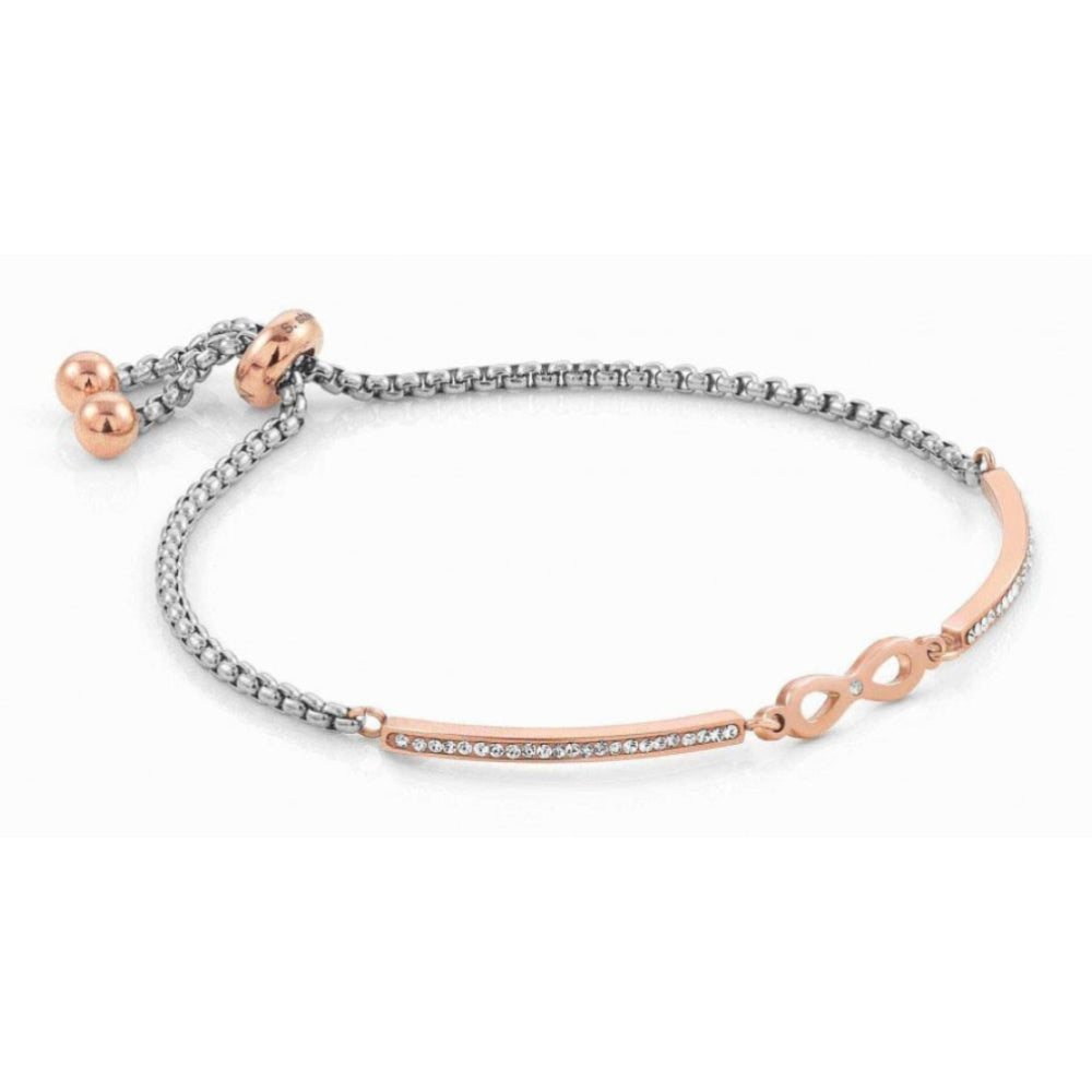 Milleluci Bracelet In Stainless Steel, CZ Stones & Rose Gold Infinity