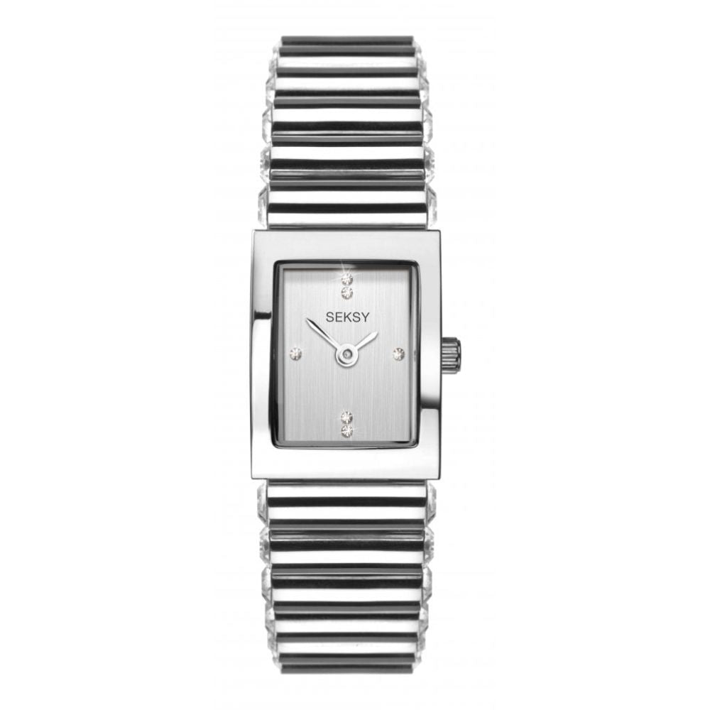 Rectangular Case With Silver Stone Set Dial & Bracelet Strap Ladies Watch