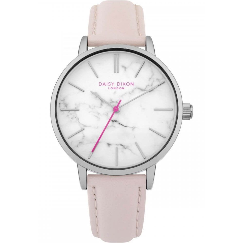 Silver Case With Pink Strap & Marble Print Dial Ladies Watch