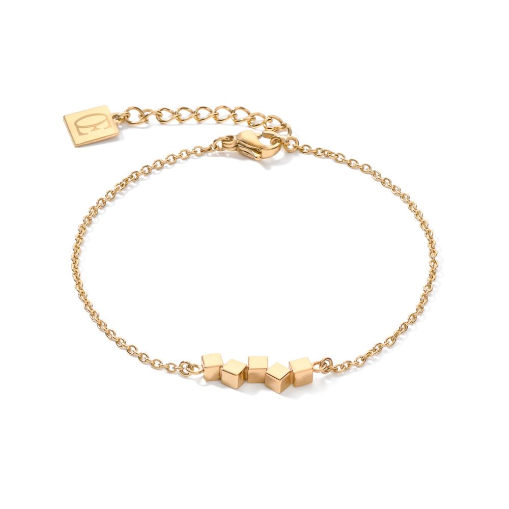 Gold Plated Dancing Small Geo Cubes & Chain Bracelet