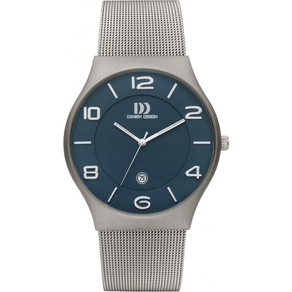 Gents Mesh Bracelet Watch Aircraft Grade Titanium and Blue Dial