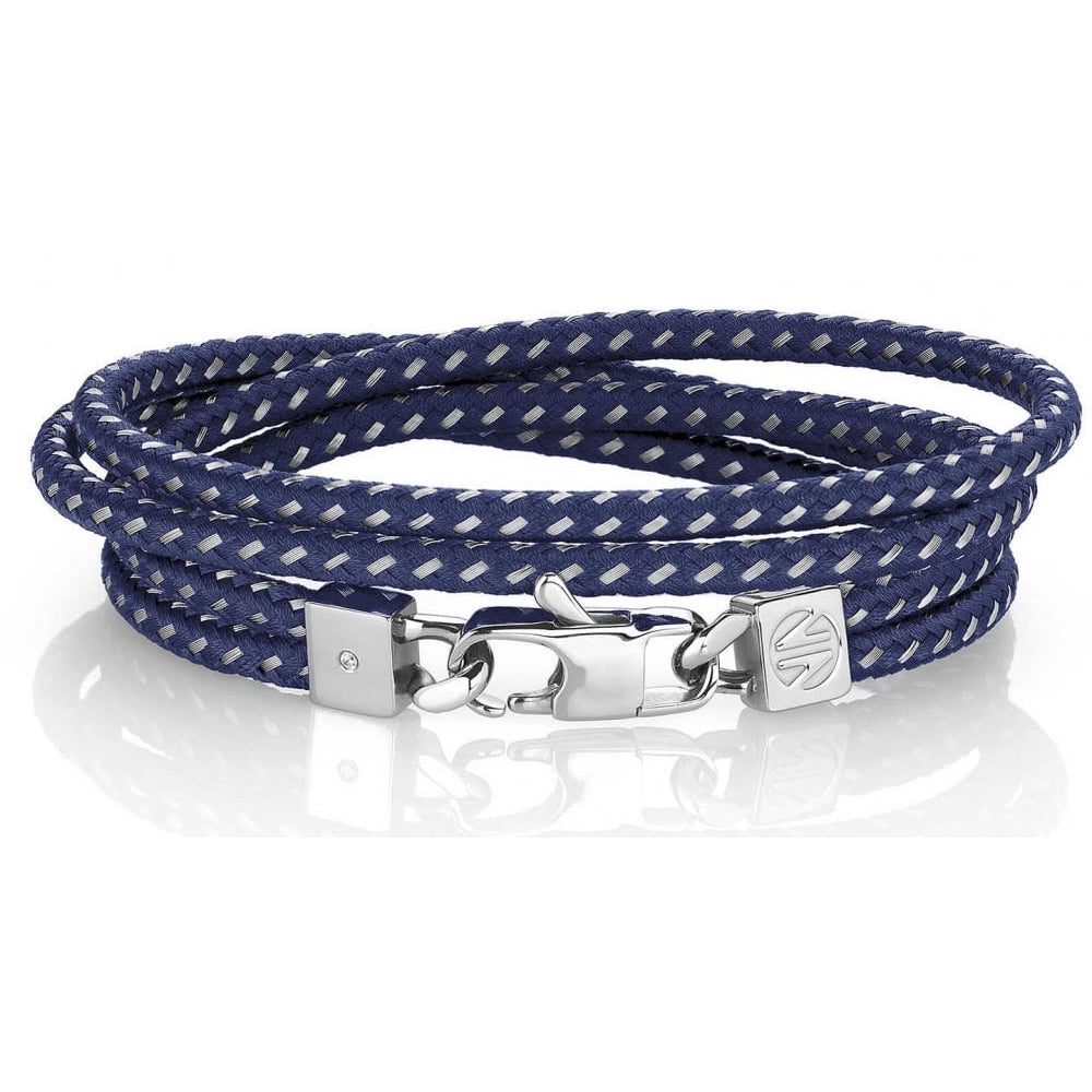 Tribe Stainless Steel, Fabric & CZ Blue Long Bracelet