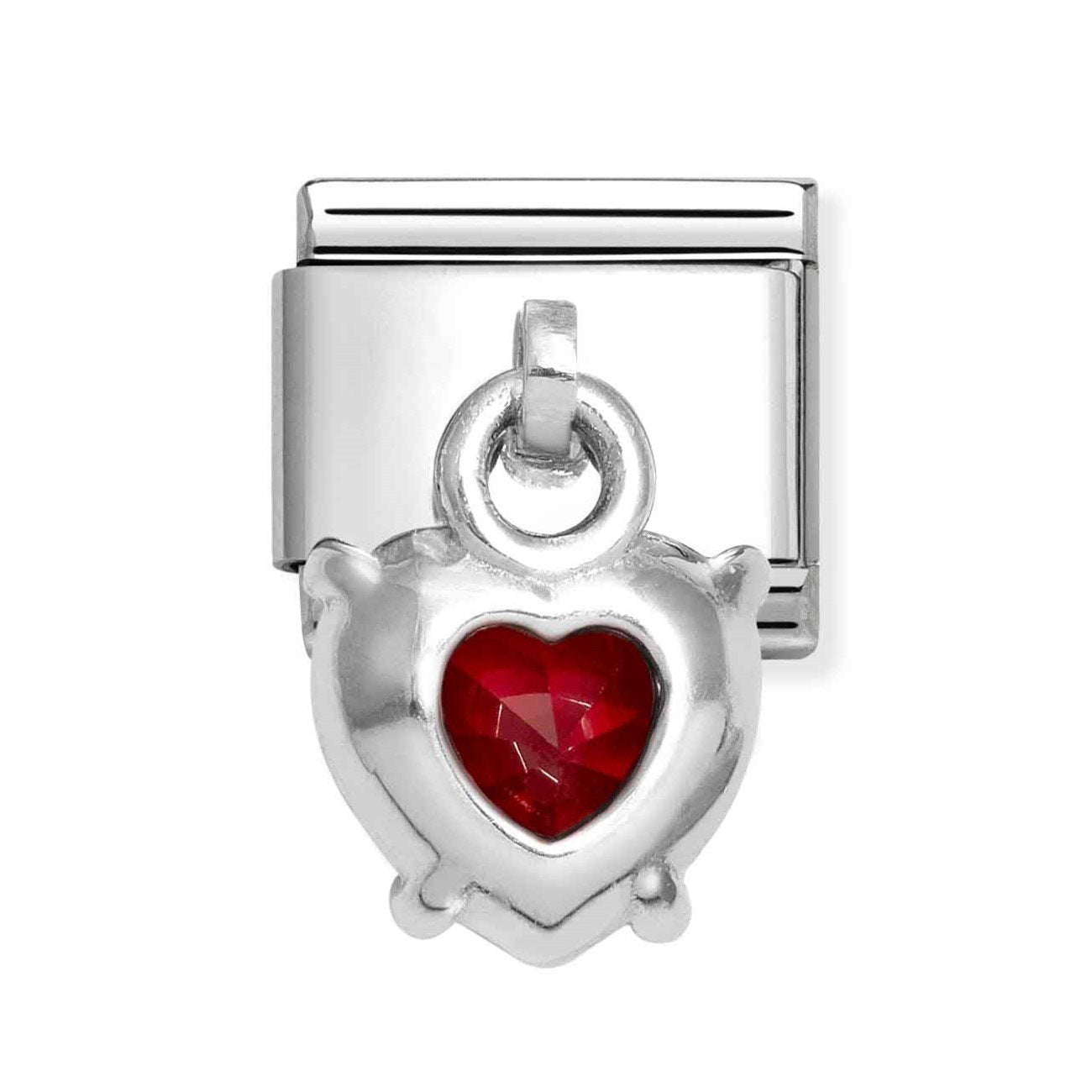 Composable Classic Link With Heart Cut Red CZ Charm In 925 Silver