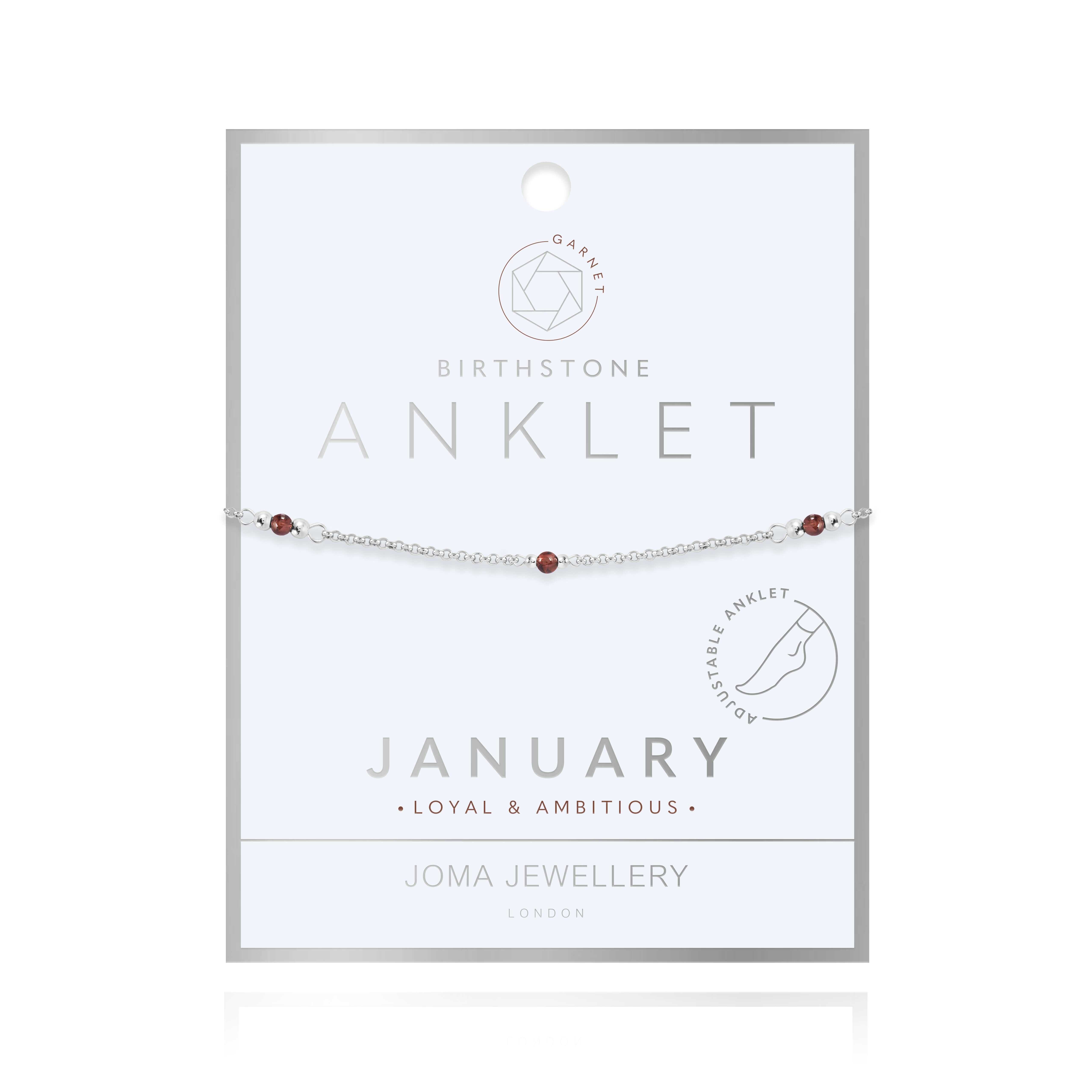 Anklet | Birthstone January Garnet | Silver | 26cm Adjustable