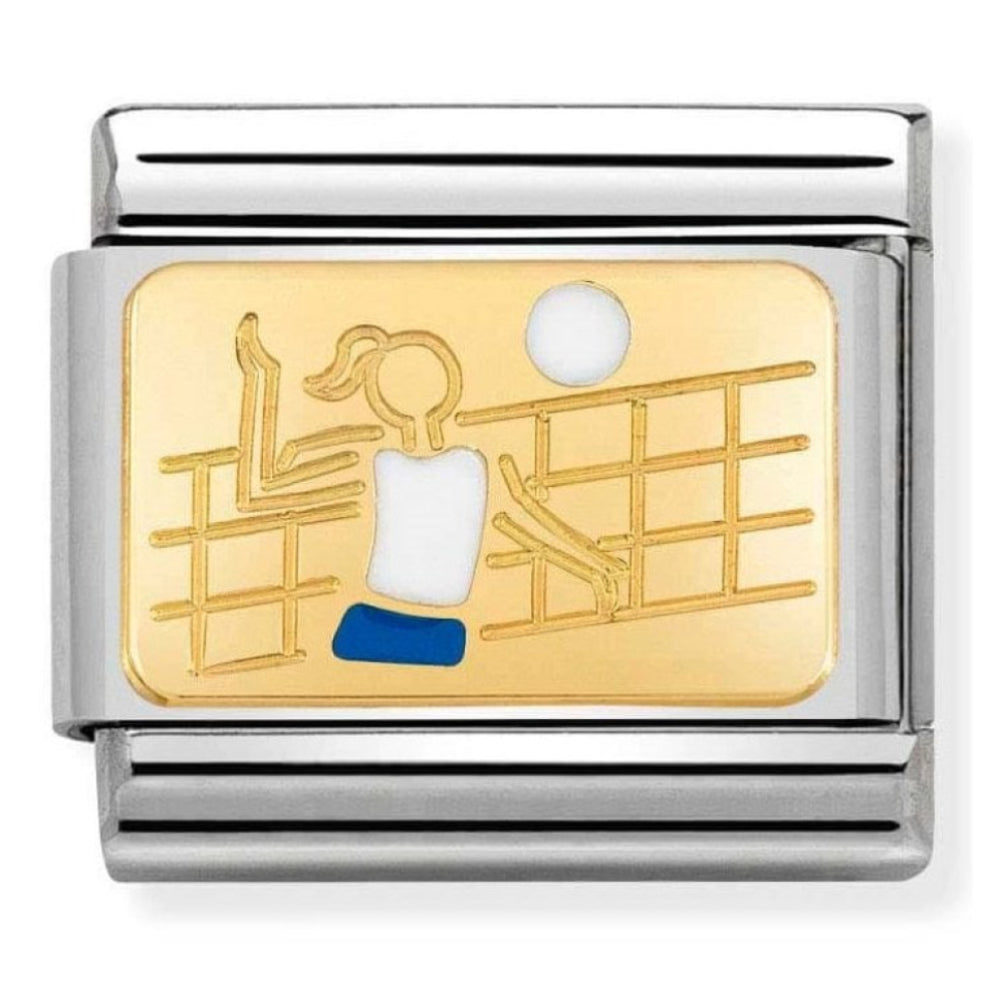 Composable Classic 18k Gold & White Volleyball Plate Steel & Enamel Charm