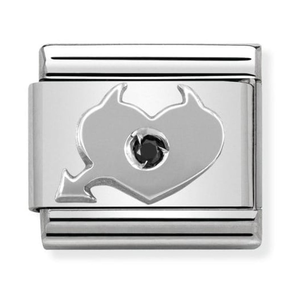Classic Evil heart In Stainless Steel, 1 Cub. Zirc & 925 Silver Charm