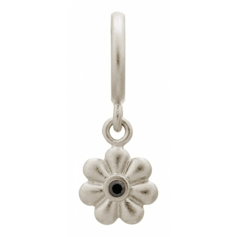 Black Stone Shiny Flower Sterling Silver Charm