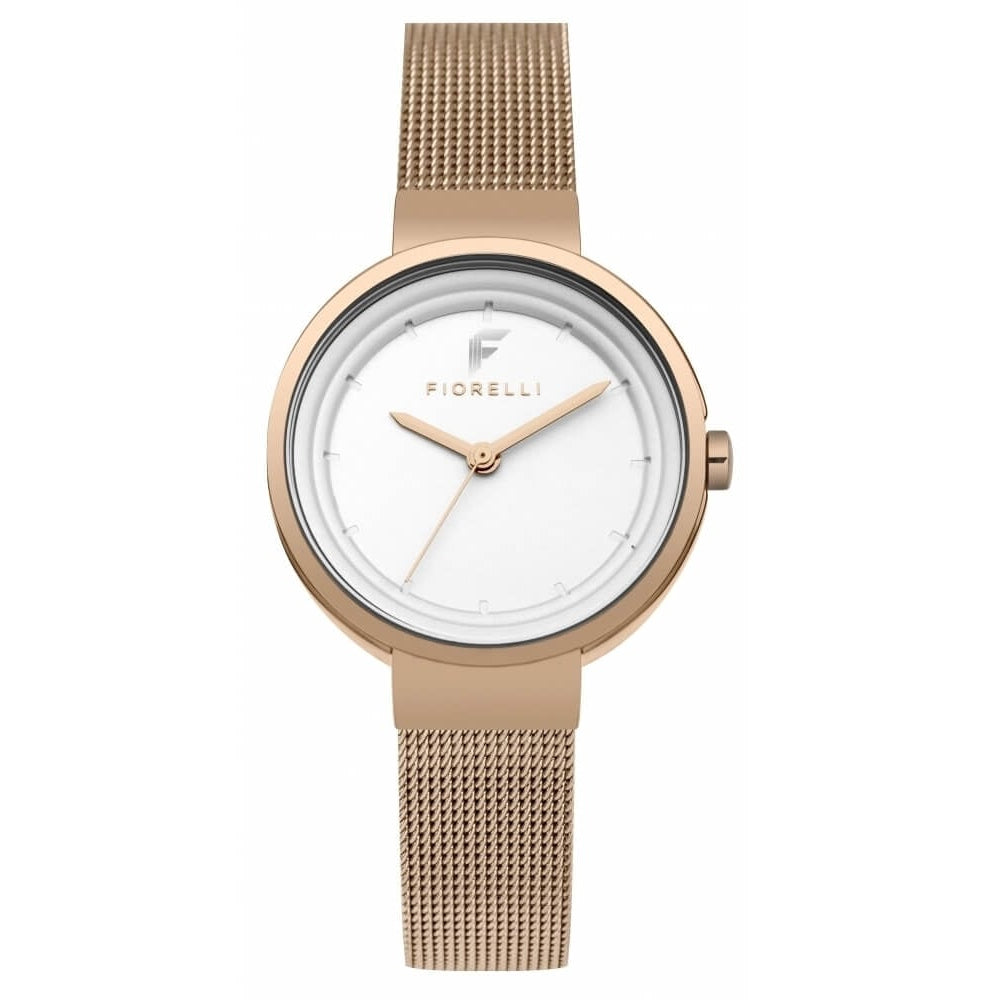 Rose Gold Mesh Strap & Case With White Dial Ladies Watch