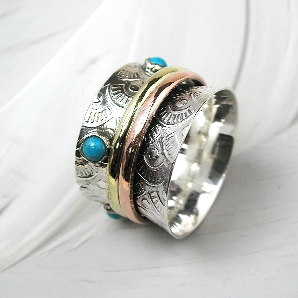 Spinning Ring With Turquoise Stones & 2 Bands