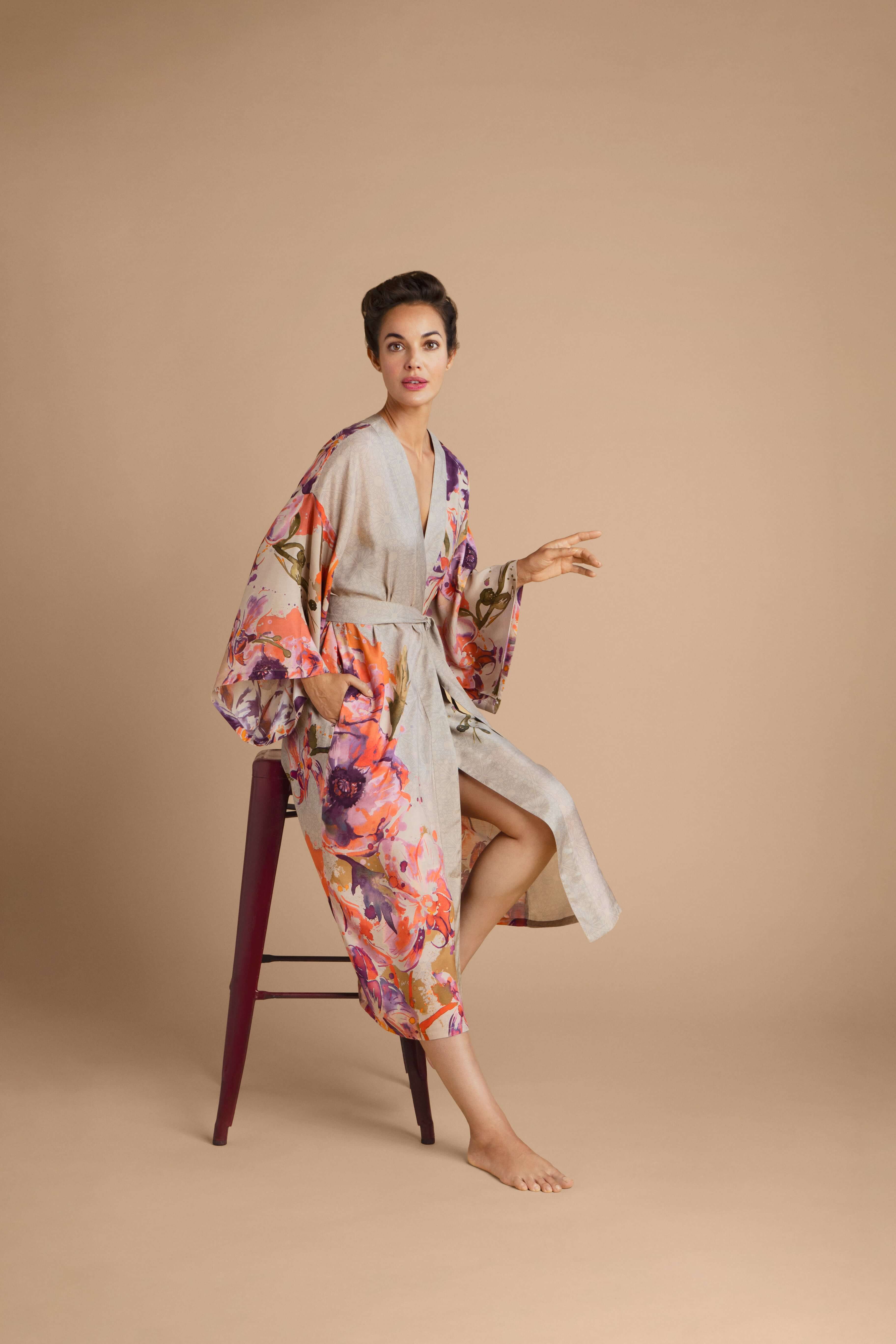 Orchid & Iris Kimono Gown - Coconut