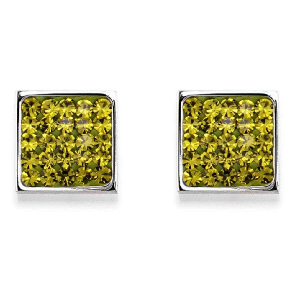 Square Earrings with Stickpin & Olive Swarovski Crystals