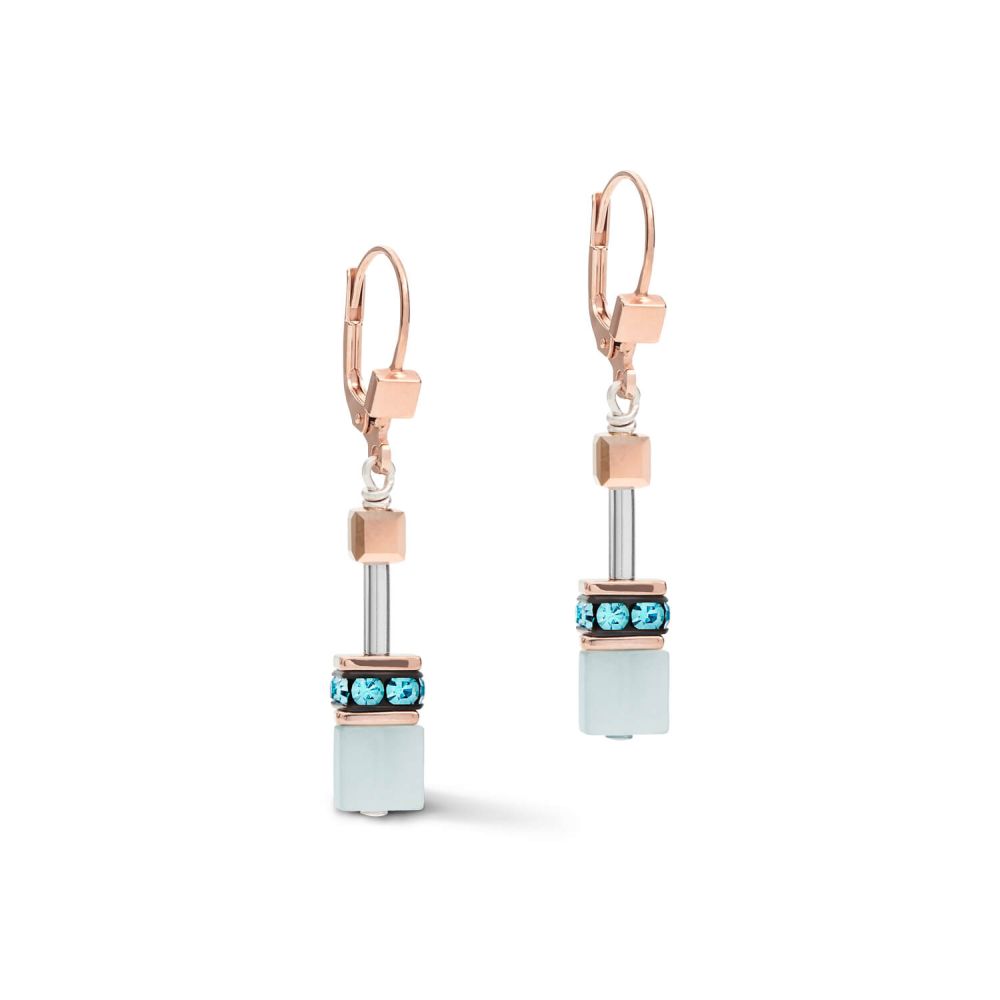 Swarovski Crystals & Gemstones Aqua-Beige Geo Cube Pierced Earrings