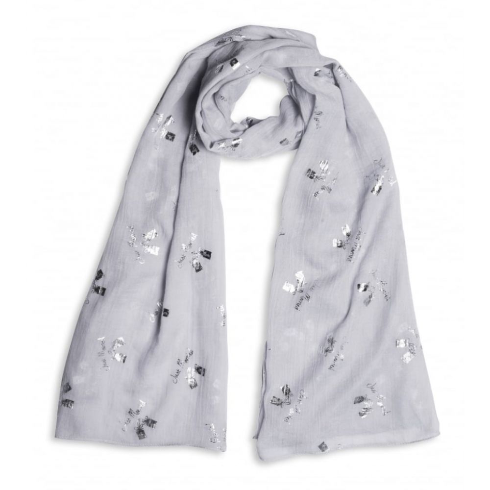 Sentiment Scarf - Just Married - Pale Grey/ Silver Foil Print