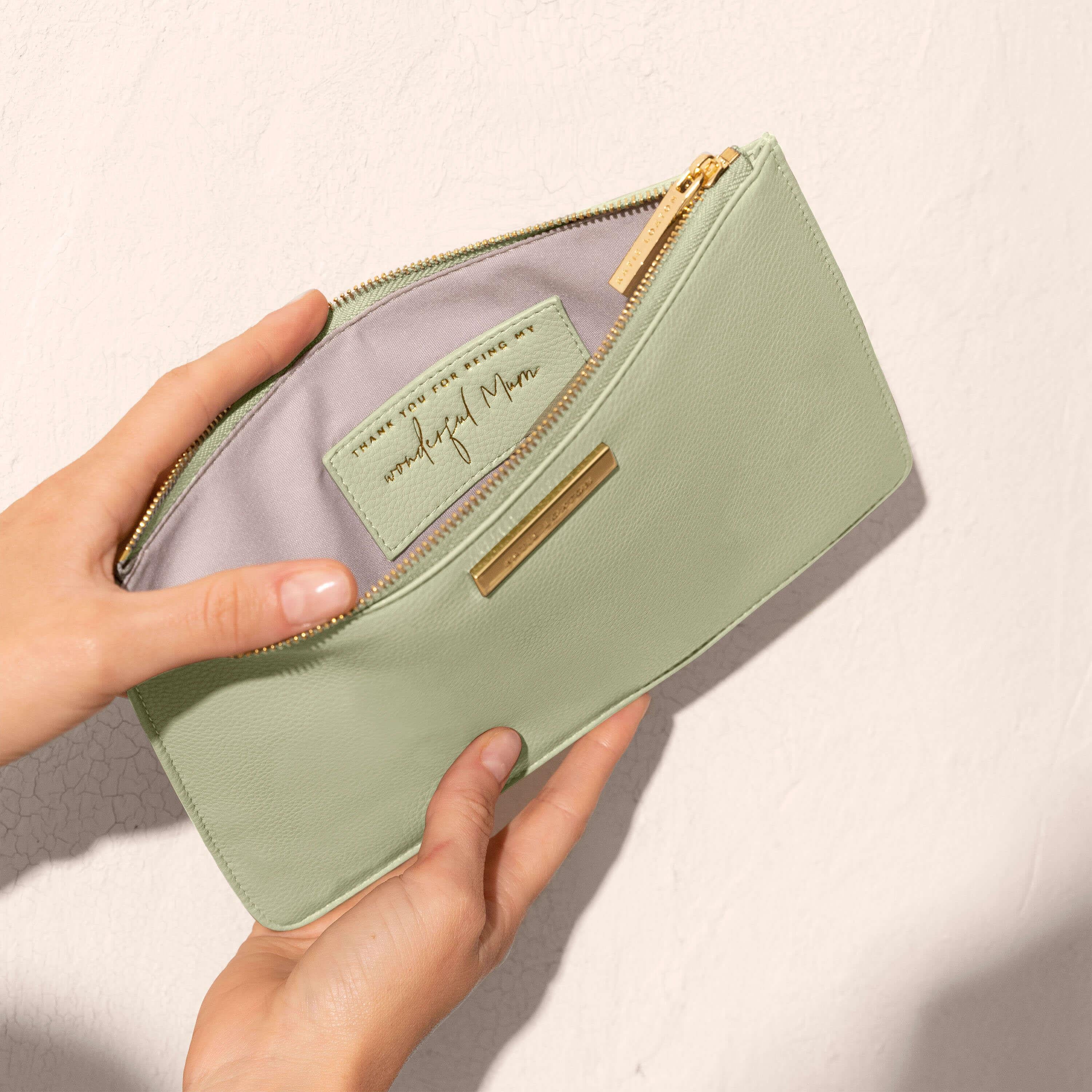 Secret Message Pouch | Thank You For Being My Wonderful Mum | Sage Green | 16 X 24 X 1.5cm