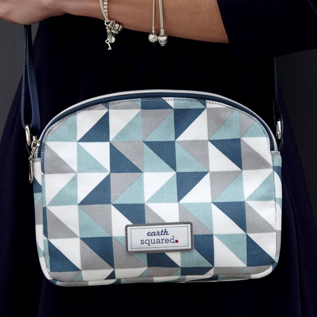 Blue Triangle Oil Cloth Half Moon Bag