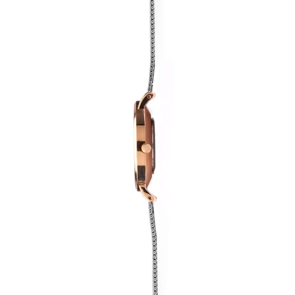 Rose Gold Plated White Stone Set Dial With Steel Mesh Strap Ladies Watch