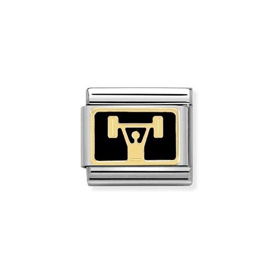 Composable Classic Black Enamel Gold Weightlifter Charm