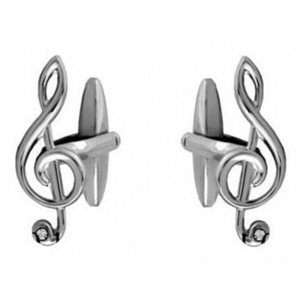 Rhodium Plated Clef Music Note Cufflinks