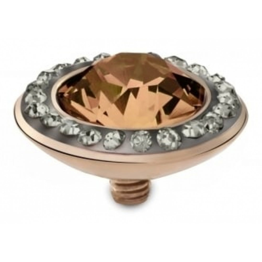 Famosa Rose Gold Plated 13mm Tondo Deluxe Light Peach Ring Top with Black Diamond CZ