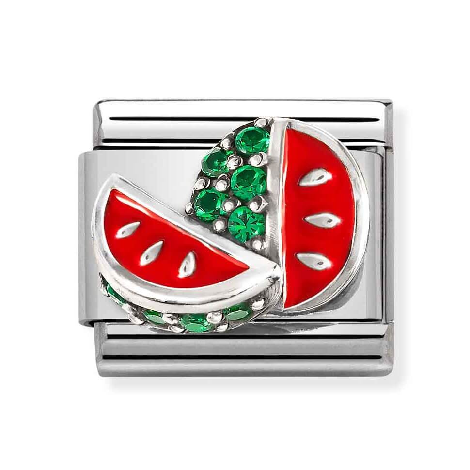Classic Link In Silver Watermelon & Green CZ