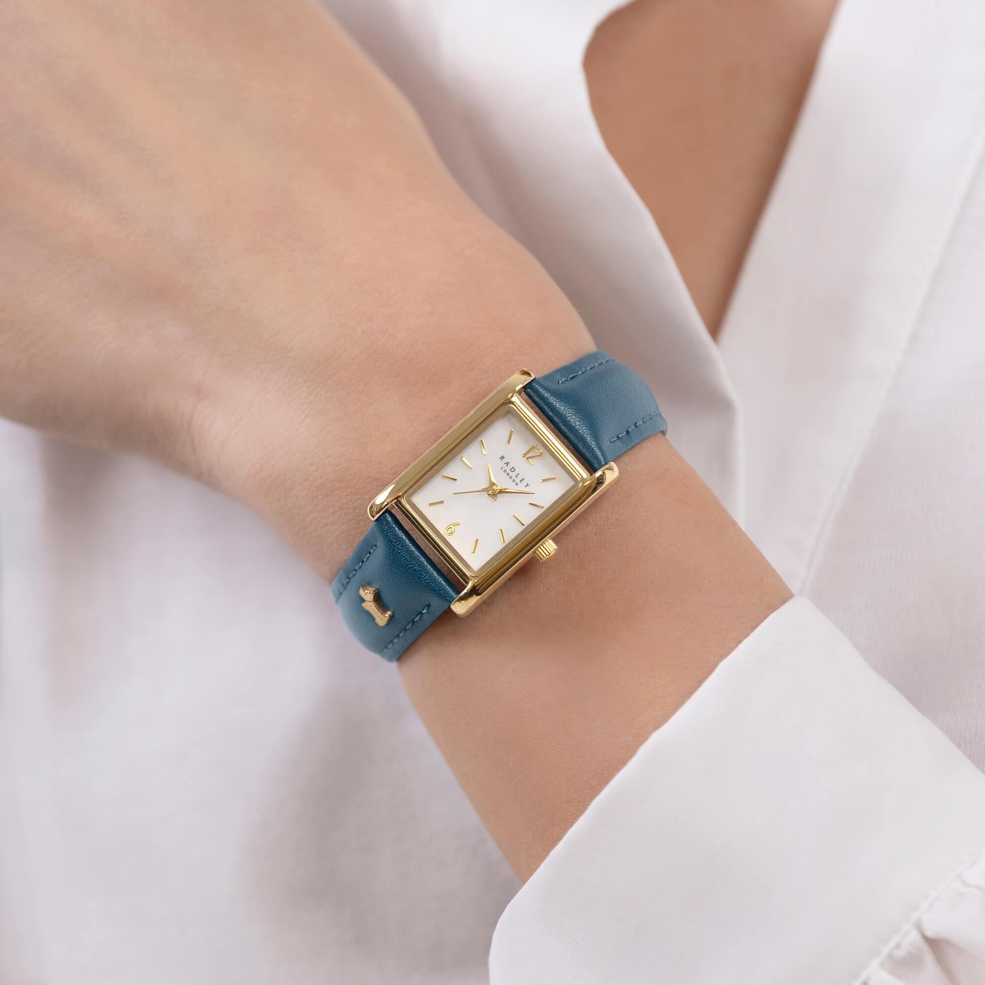 Gold Plated Blue Leather Strap Ladies Watch