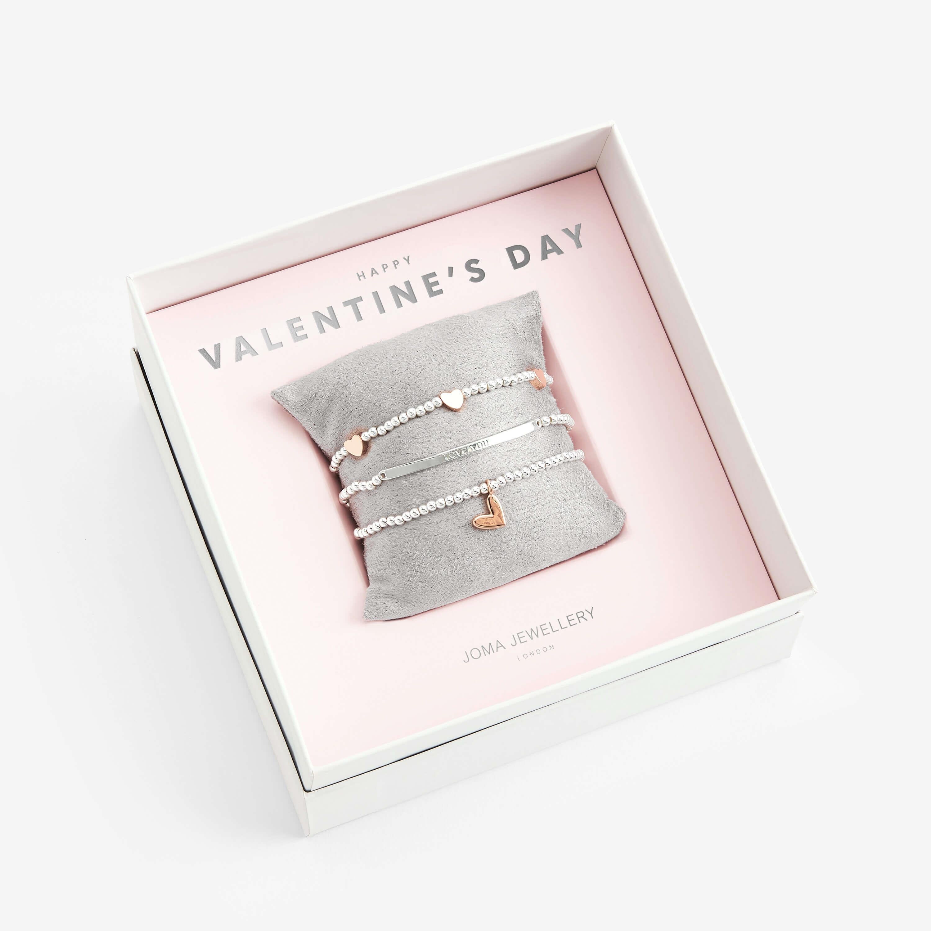 Occasion Gift Box | Happy Valentine's Day | Silver | Set Of 3 Bracelets | 17.5cm Stretch