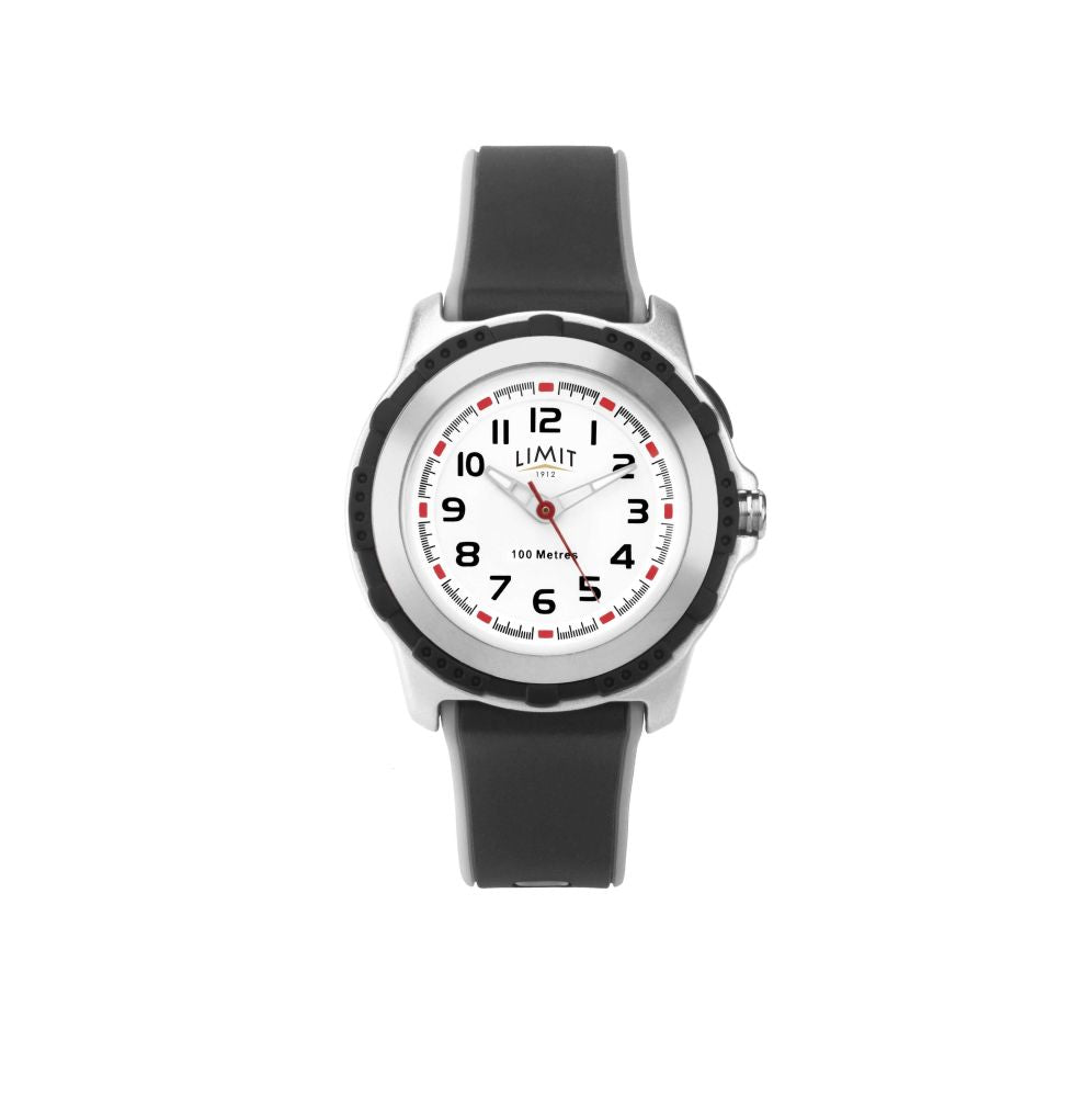 Kids Black & Grey Strap With White Dial Plastic Watch