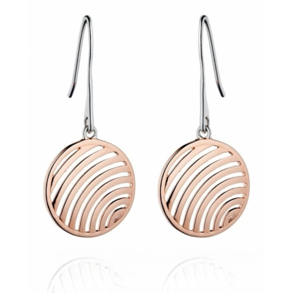 Rose Gold Plated Cut Out Wire Medal Drop Earrings