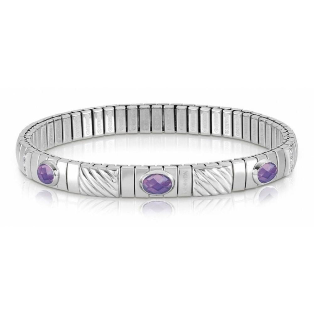 Stretch Bracelet With 3 Purple CZ & White Cubic Zircons