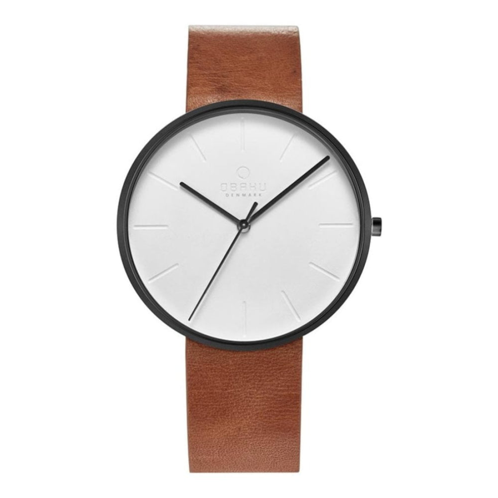 HASSEL - TAWNY Black Case With White Dial & Cognac Leather Strap Gents Watch