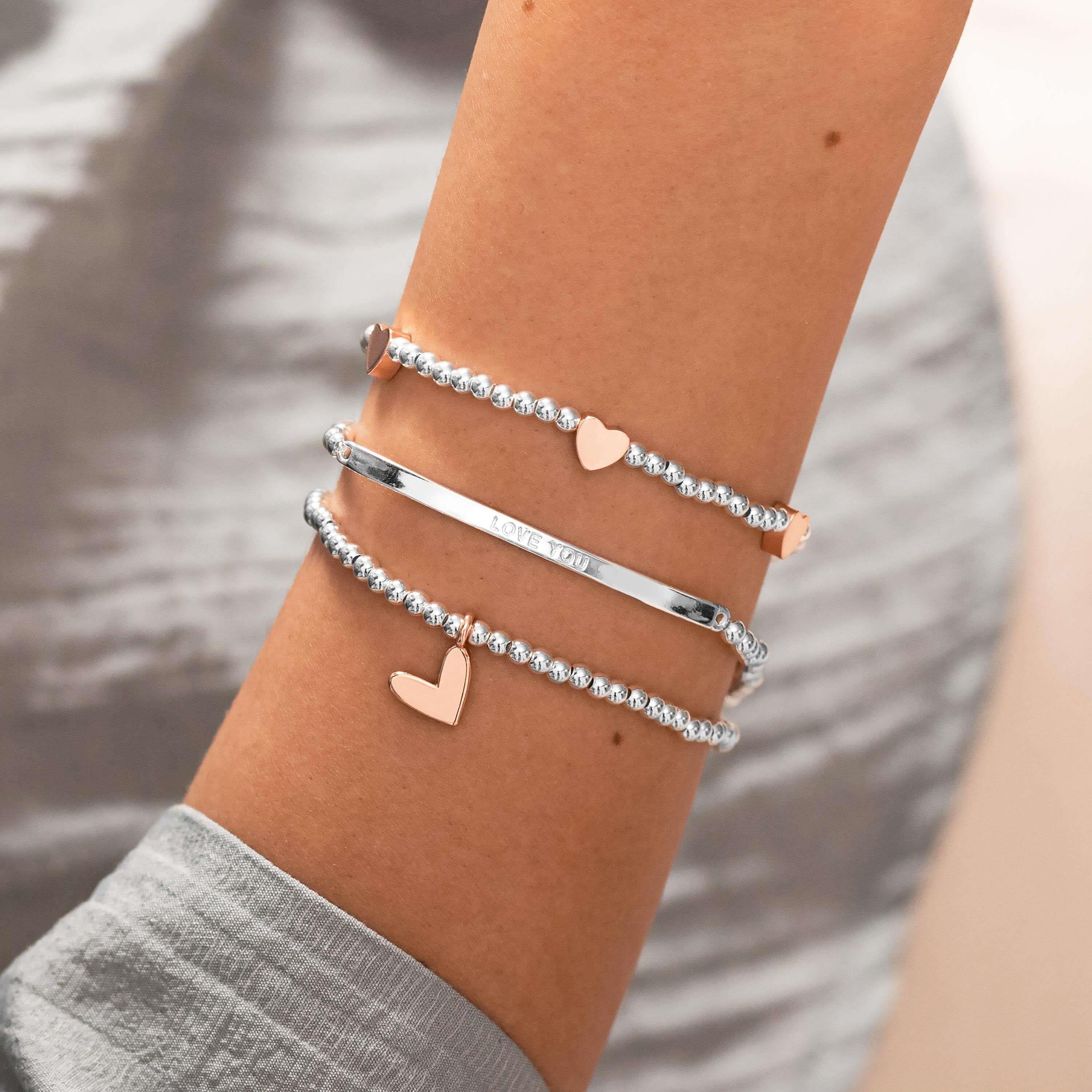 Occasion Gift Box | Happy Valentine's Day | Silver | Set Of 3 Bracelets | 17.5cm Stretch