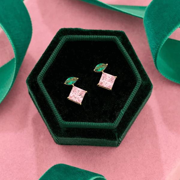 Esme Statement Studs In Emerald, Rose Pink CZ & Gold