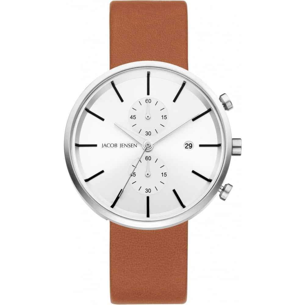 Stainless Steel Silver Dial & Bronze Leather Strap Chronograph Gents Watch