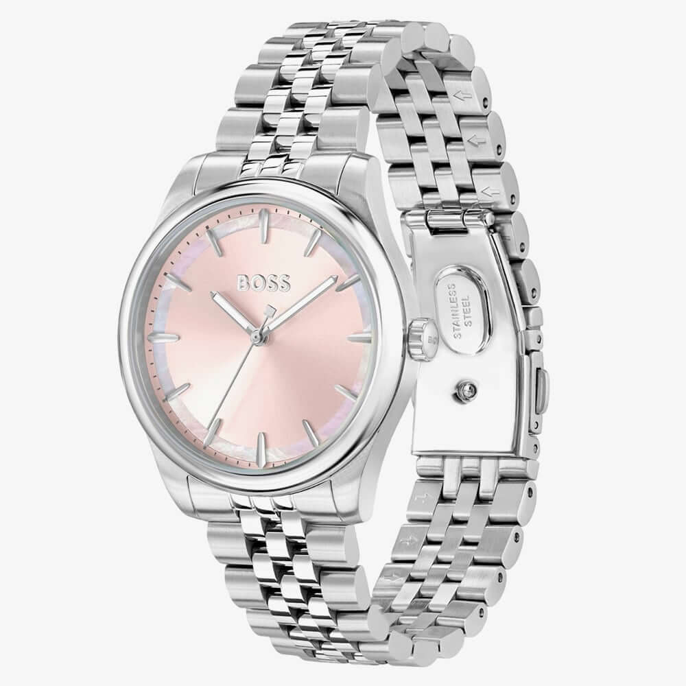 Graceful Light Pink Dial With Stainless Steel Bracelet Womens Watch