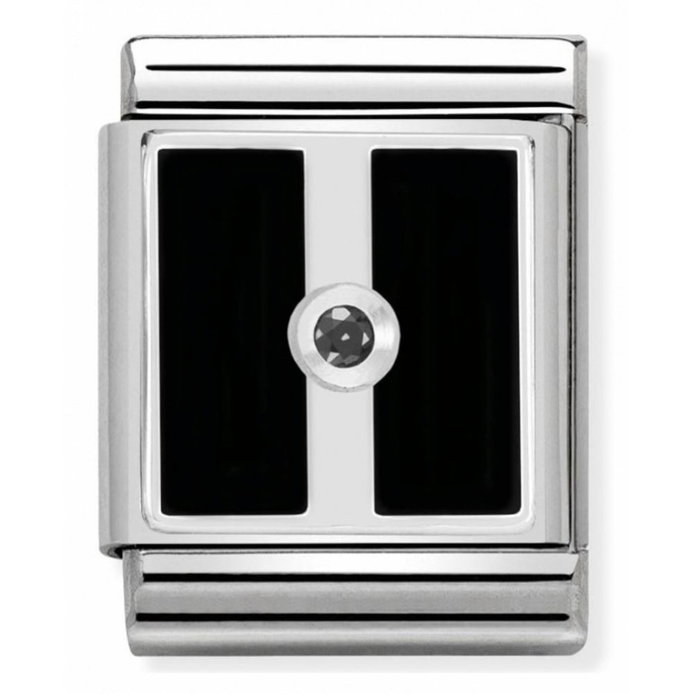 Composable Big Stainless Steel, Sterling Silver, Enamel & Cubic Zirconia Plaque Charm