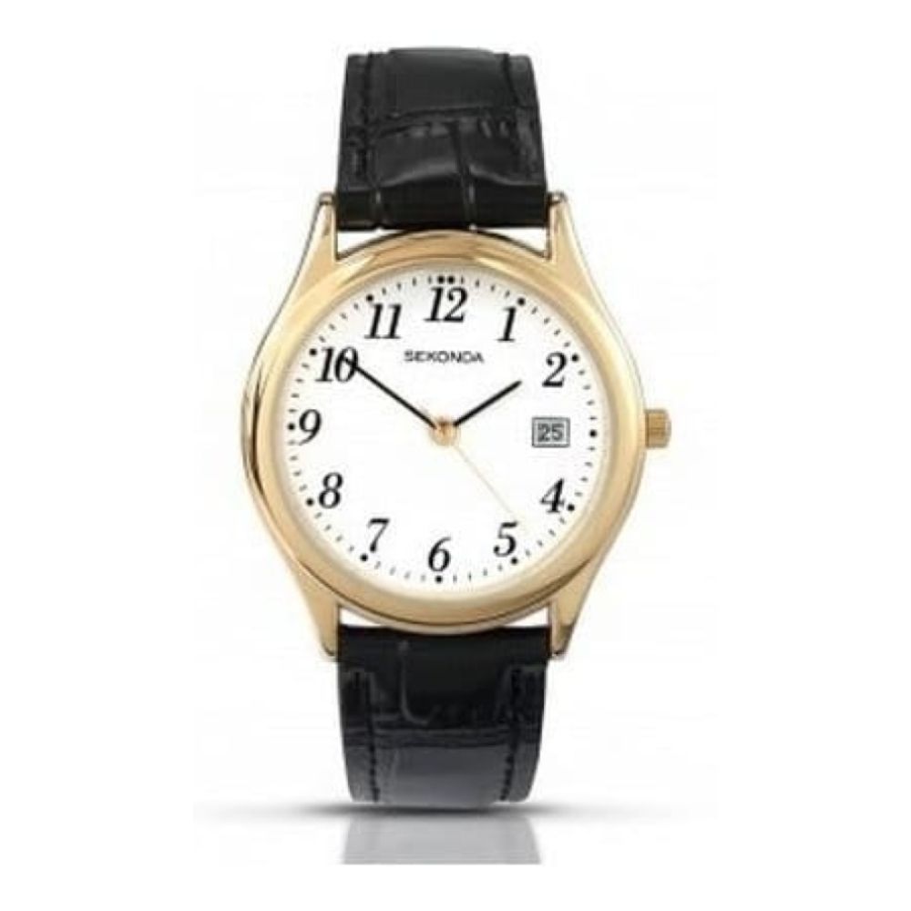 Classic Black Leather Watch With Date Display