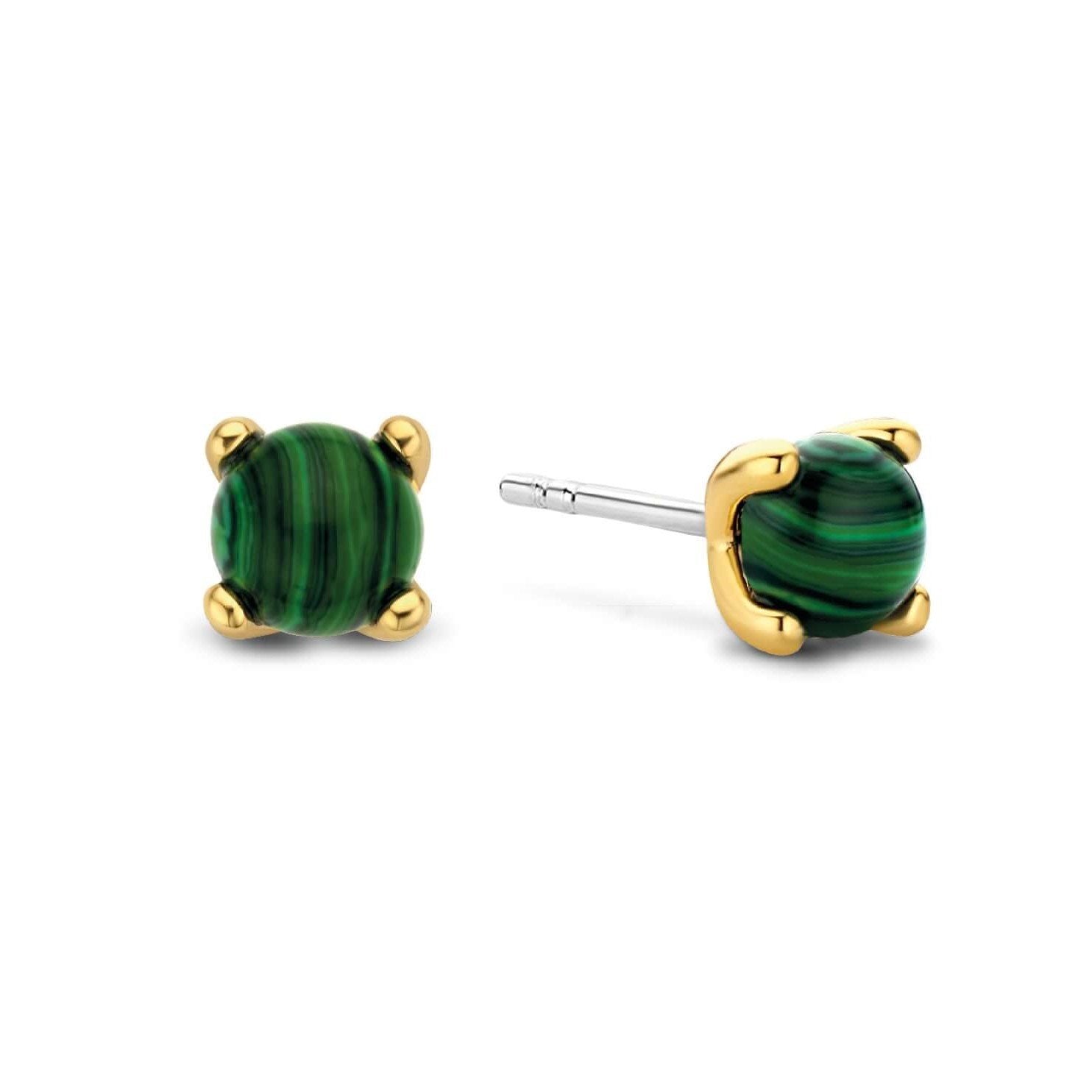 Green Stone Set Gold Plated Stud Earrings