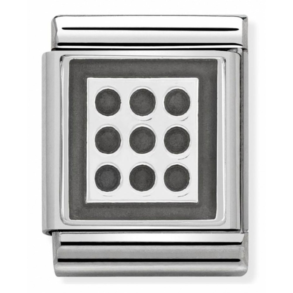 Composable 9-Hole Grid Symbol Oxidized Stainless Steel And Sterling Silver Big Charm