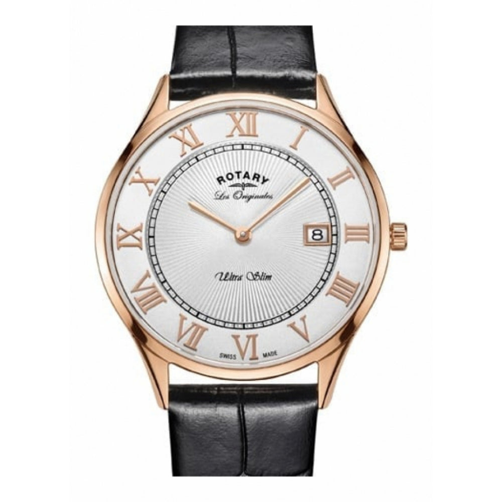 Gents Ultra Slim Rose Gold Plated Date Window Wristwatch