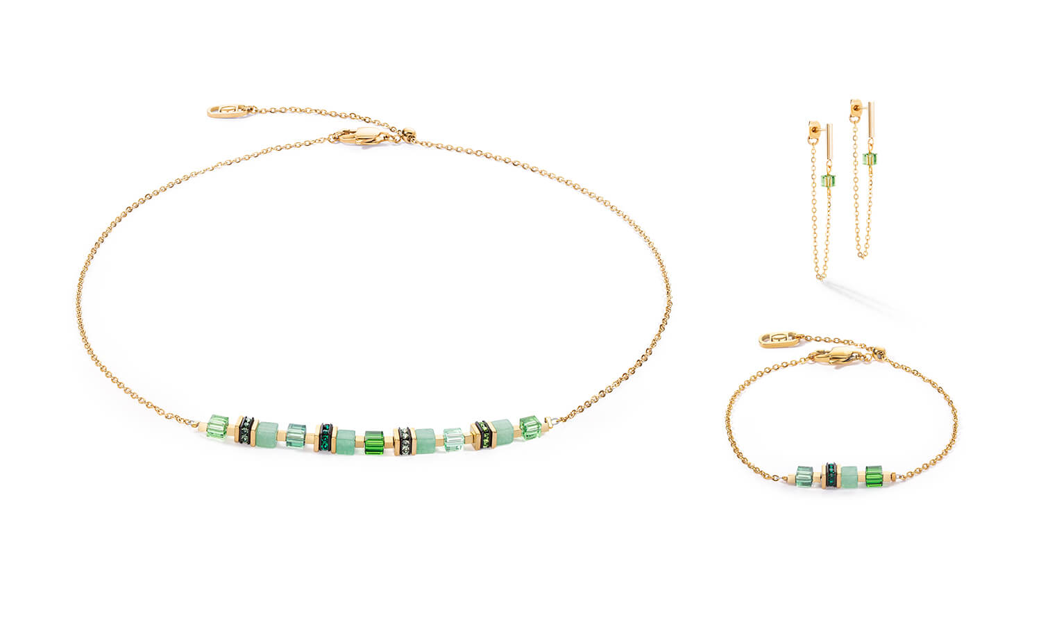 Mini Cubes & Chain Necklace In Rose Gold-Green