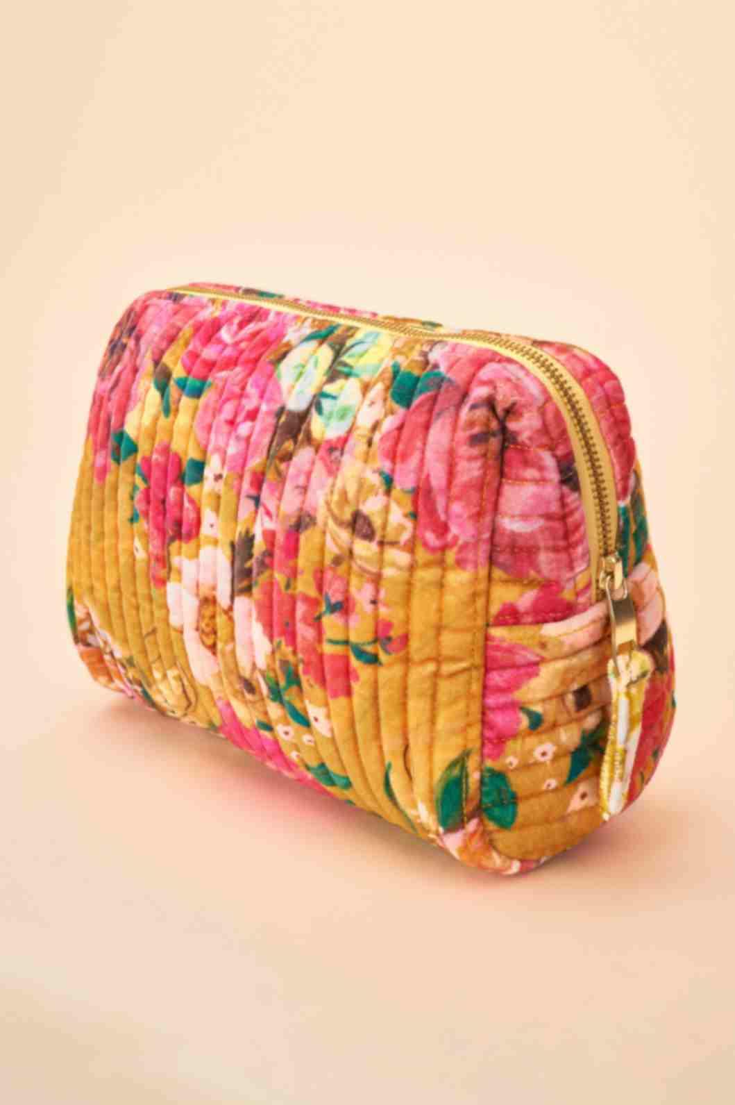 Quilted Washbag - Impressionist Floral - Mustard