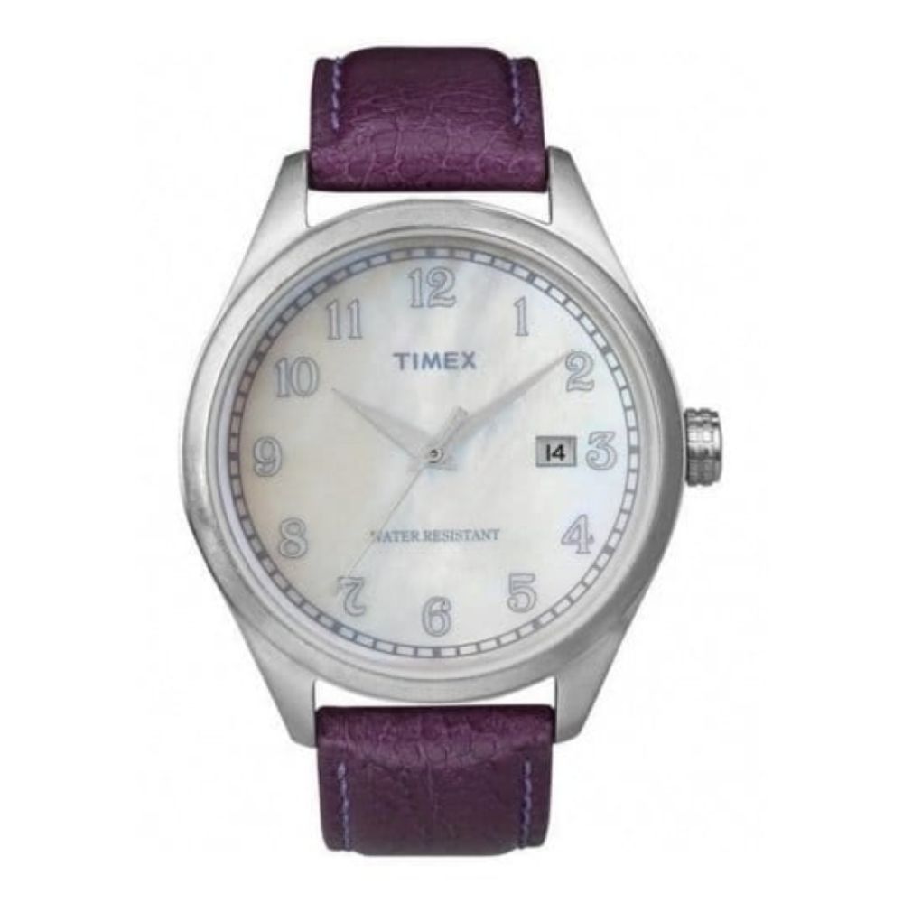 Unisex Purple Leather Strap Watch