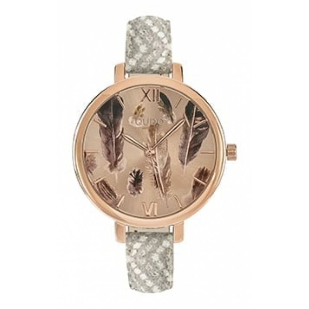 Cecina Rose Gold Plated Stainless Steel Dial & Grey White Leather Strap Ladies Watch