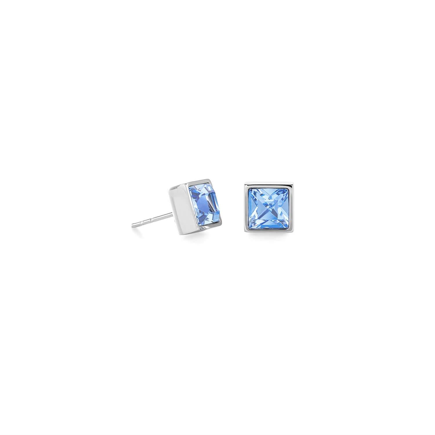 Brilliant Square Big Silver Light Blue Earrings
