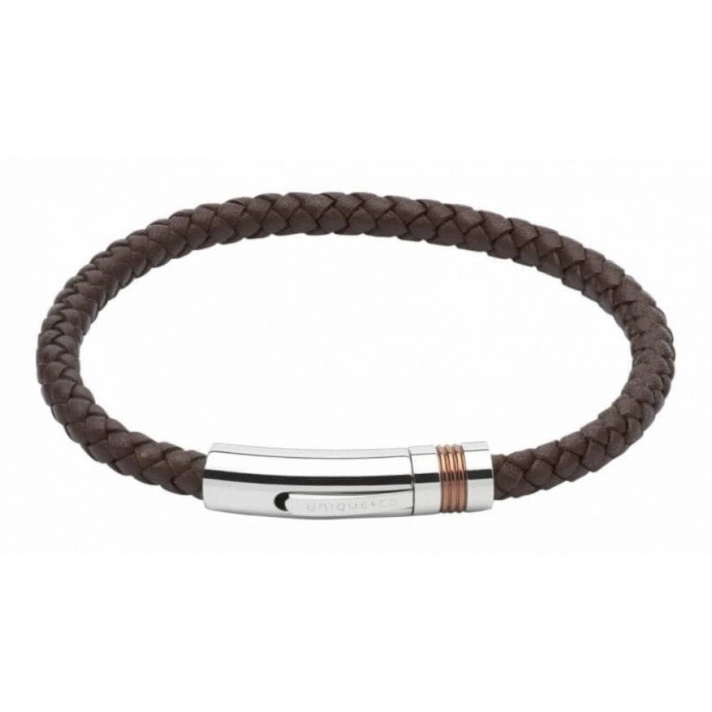 Dark Brown Leather Bracelet With Brown I P Plating Stainless Steel Clasp