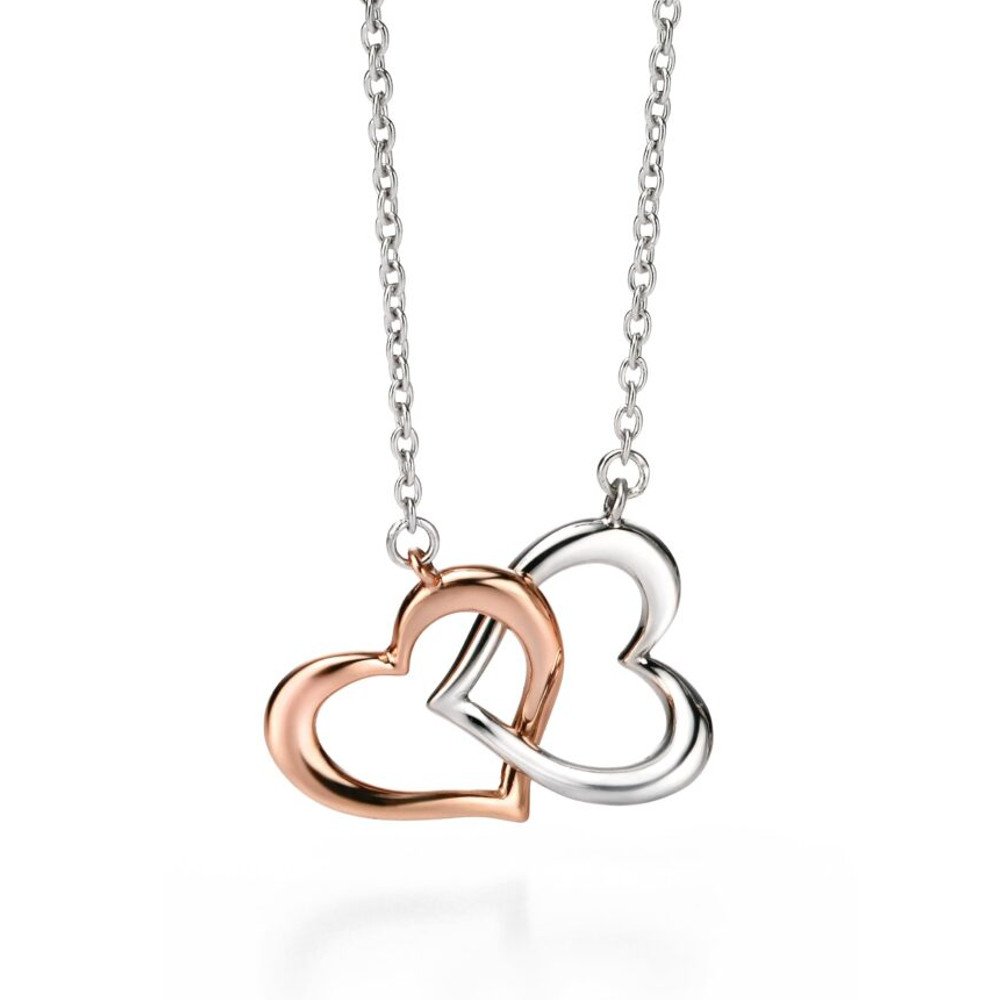Rose Gold Plated & Silver Heart Necklace 41+5cm